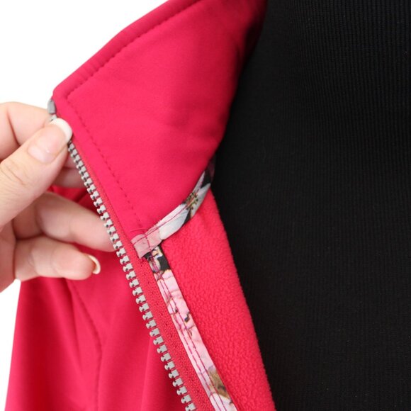 Betsey Johnson Soft Shell Hooded Coat Pink Water Repellent Ruffle, Size M, EUC - Picture 9 of 16